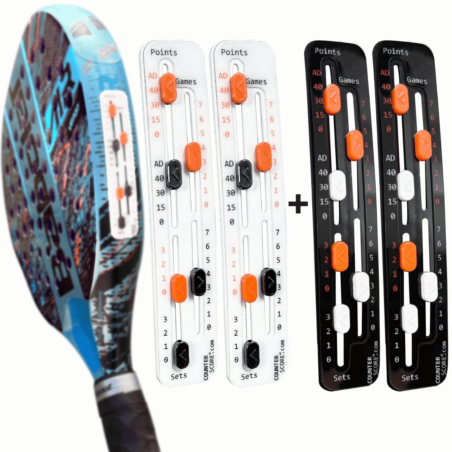 Pack de 4 CounterScore Blanc & Noir | Le Compteur de Point pour le Padel