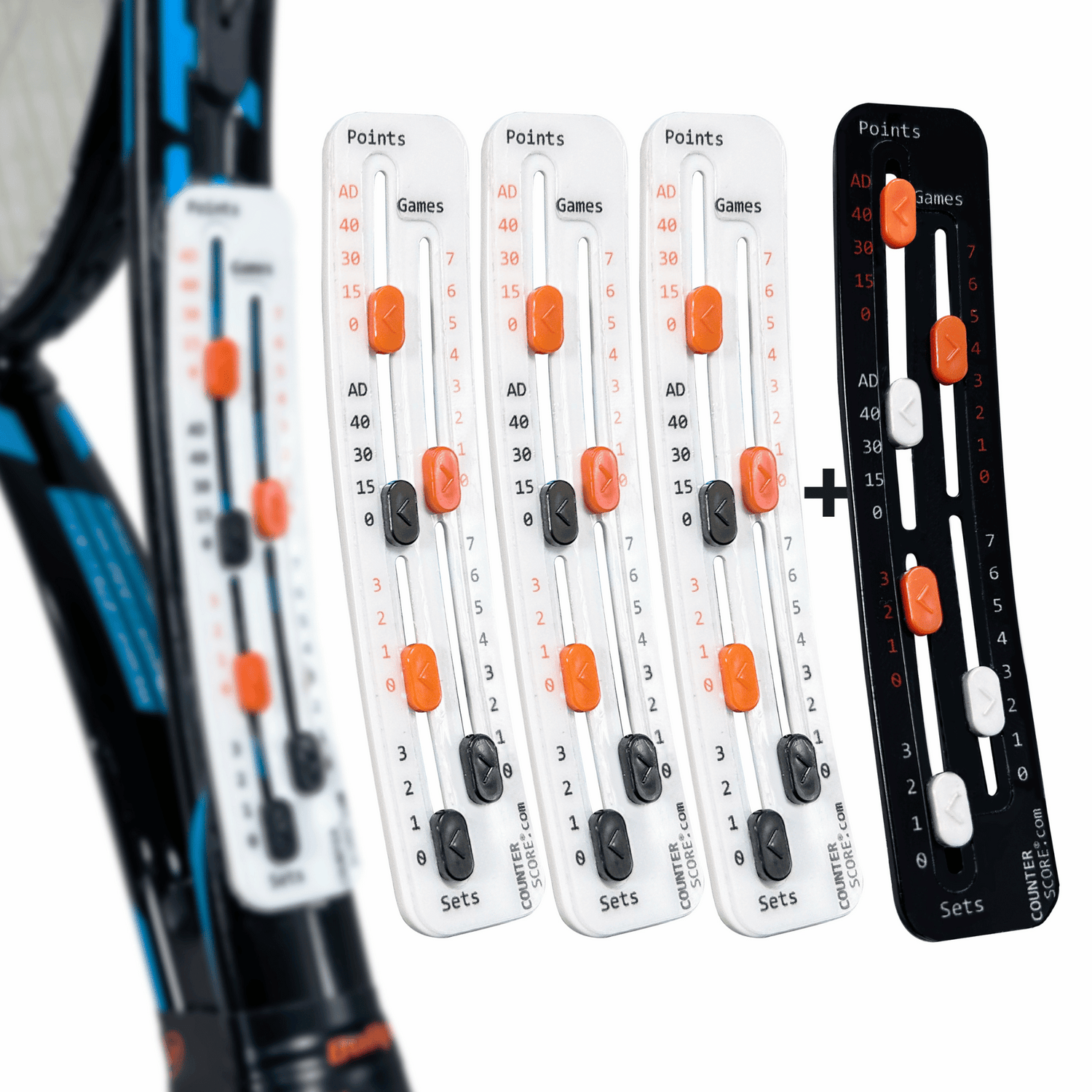 Pack de 4 CounterScore® Blanc et Noir - Le Compteur de Score pour le Tennis