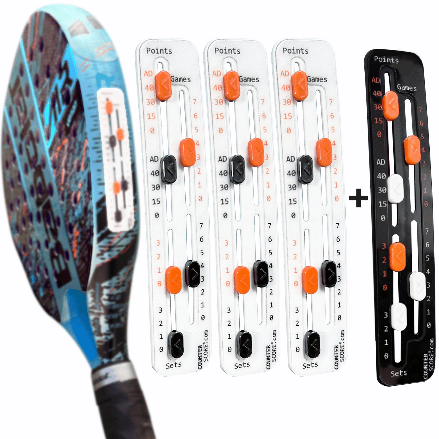 Pack de 4 CounterScore Blanc et Noir | Le Compteur de Point pour le Padel